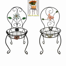 Decorative Chair Shaped Garden Decoration Linellae Metal Flowerpot Stand Craft